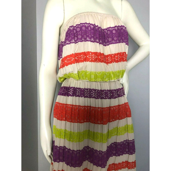 BCBGMAXAZRIA Womens Mateo Oatmeal Lace Panel Blouson Strapless Dress S - Picture 3 of 9